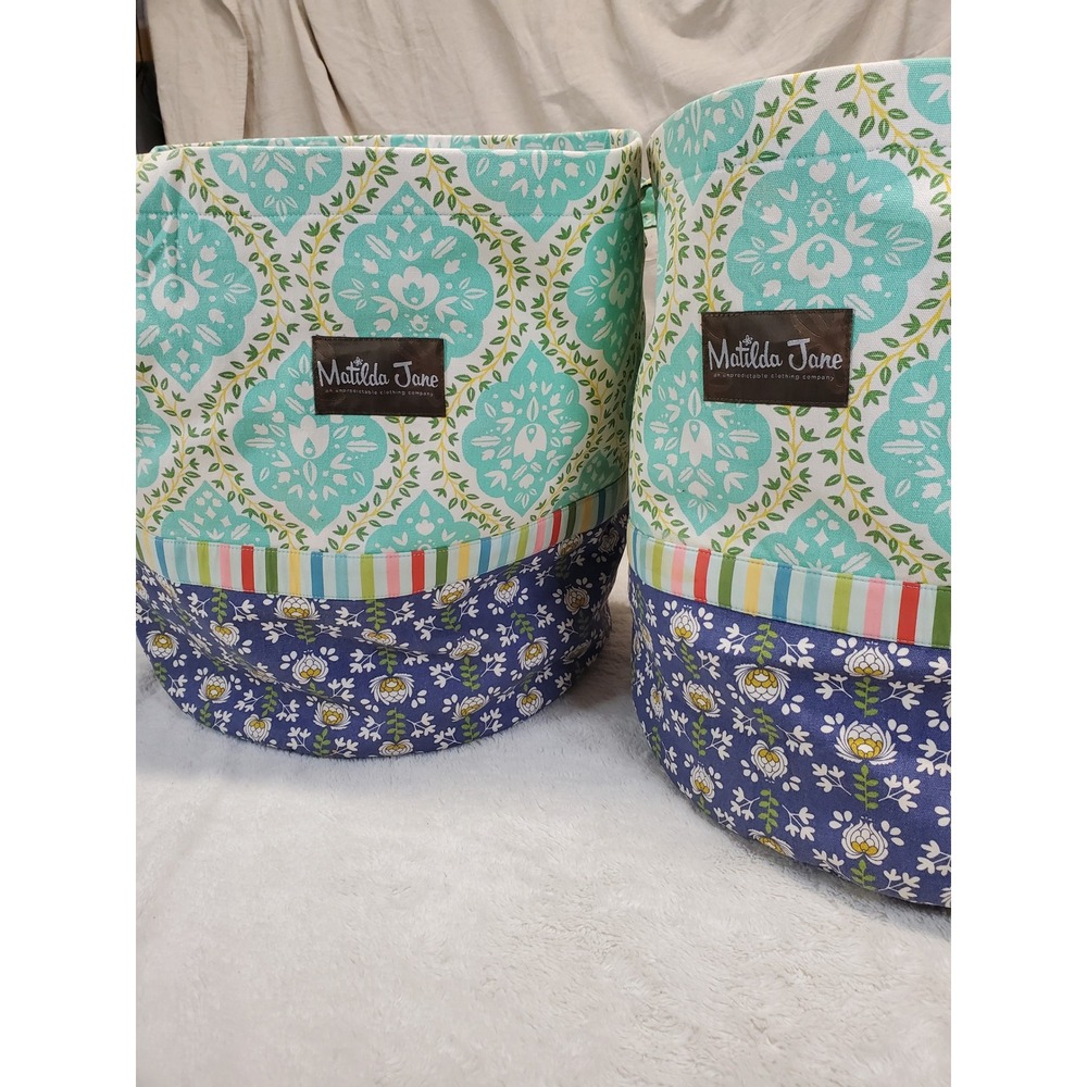 Matilda Jane Mint Green Blue FLoral Daydream Fabric Storage Tote Toy Box Set 2